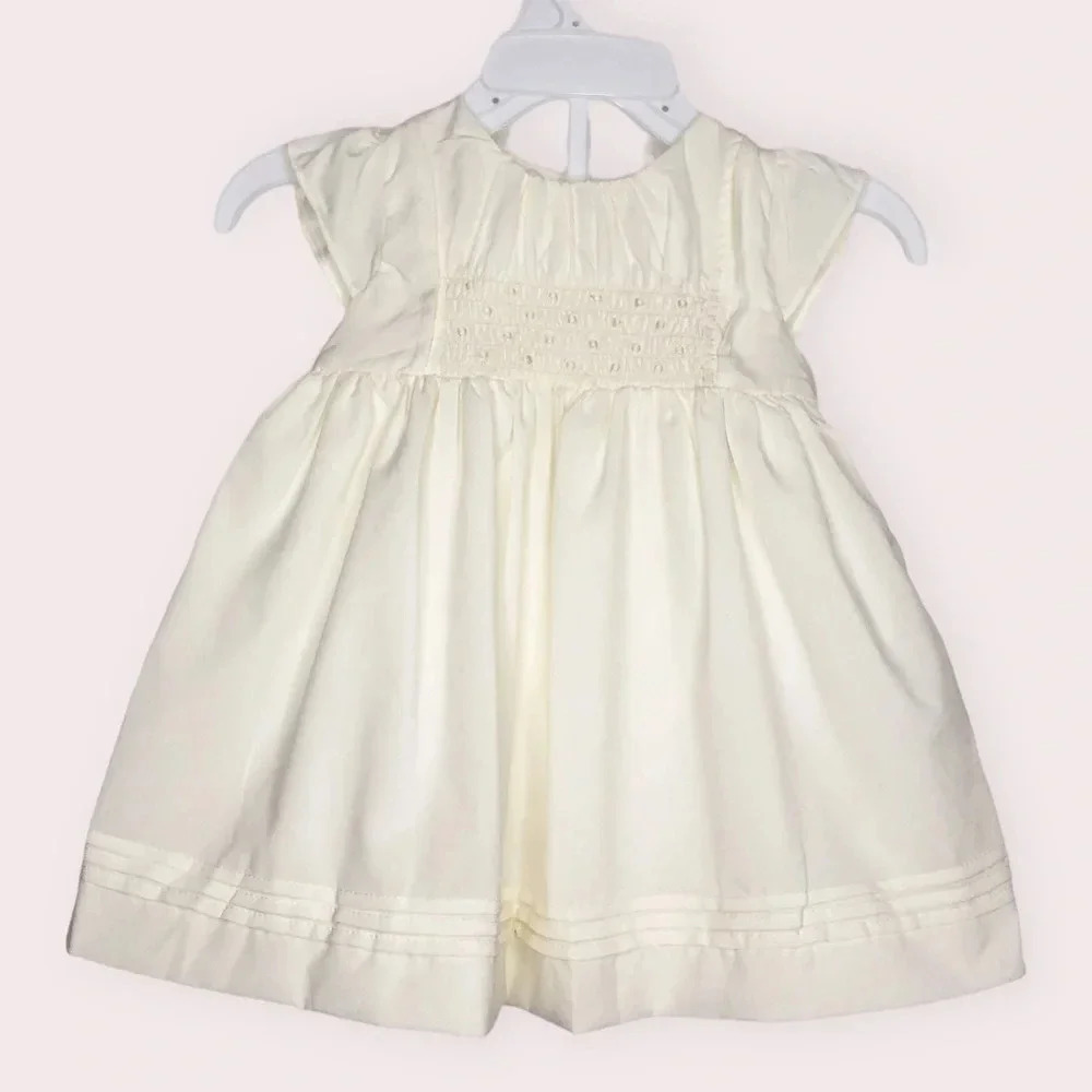 NWT Edgehill Collection dress ivory smocked charmeuse‎ size 3 months